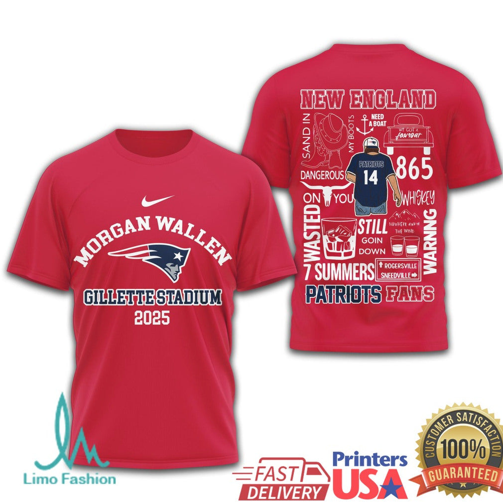 Morgan Wallen Gillette Stadium 2025 New England Patriots Fan T Shirt - Limotees LLC