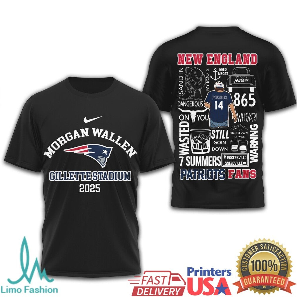 Morgan Wallen Gillette Stadium 2025 New England Patriots Fan T Shirt - Limotees LLC