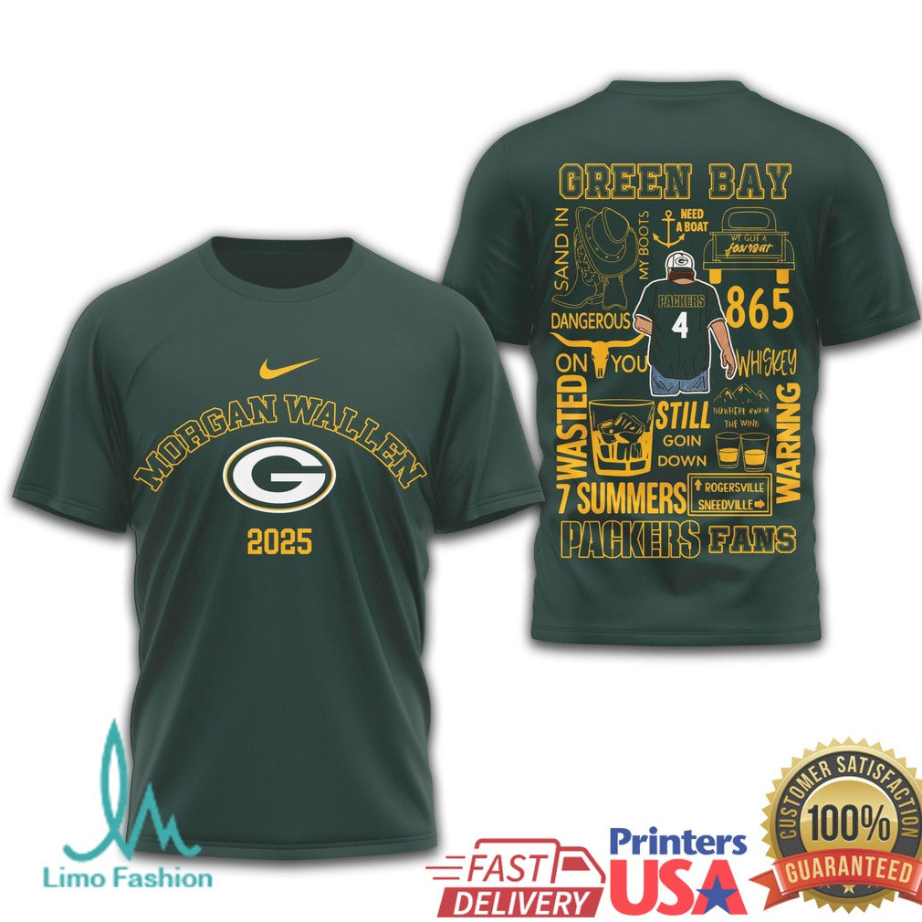 Morgan Wallen Green Bay Packers 2025 Tour T Shirt Cheesehead Country Fan T Shirt