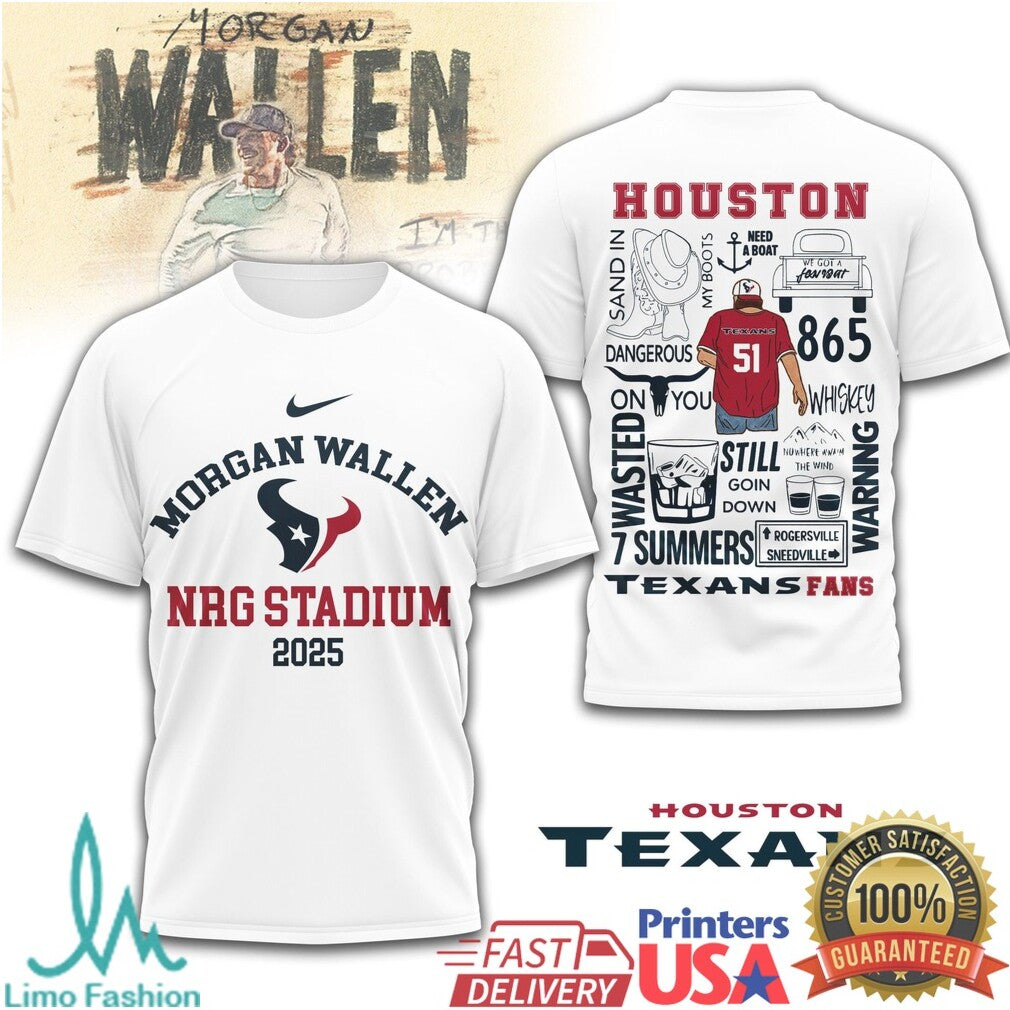 Morgan Wallen Houston Texans 2025 Tour T Shirt NRG Stadium Country Music Fan T Shirt - Limotees LLC