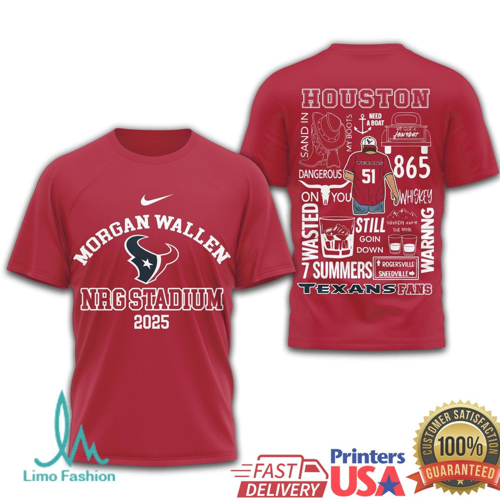 Morgan Wallen Houston Texans 2025 Tour T Shirt NRG Stadium Country Music Fan T Shirt - Limotees LLC