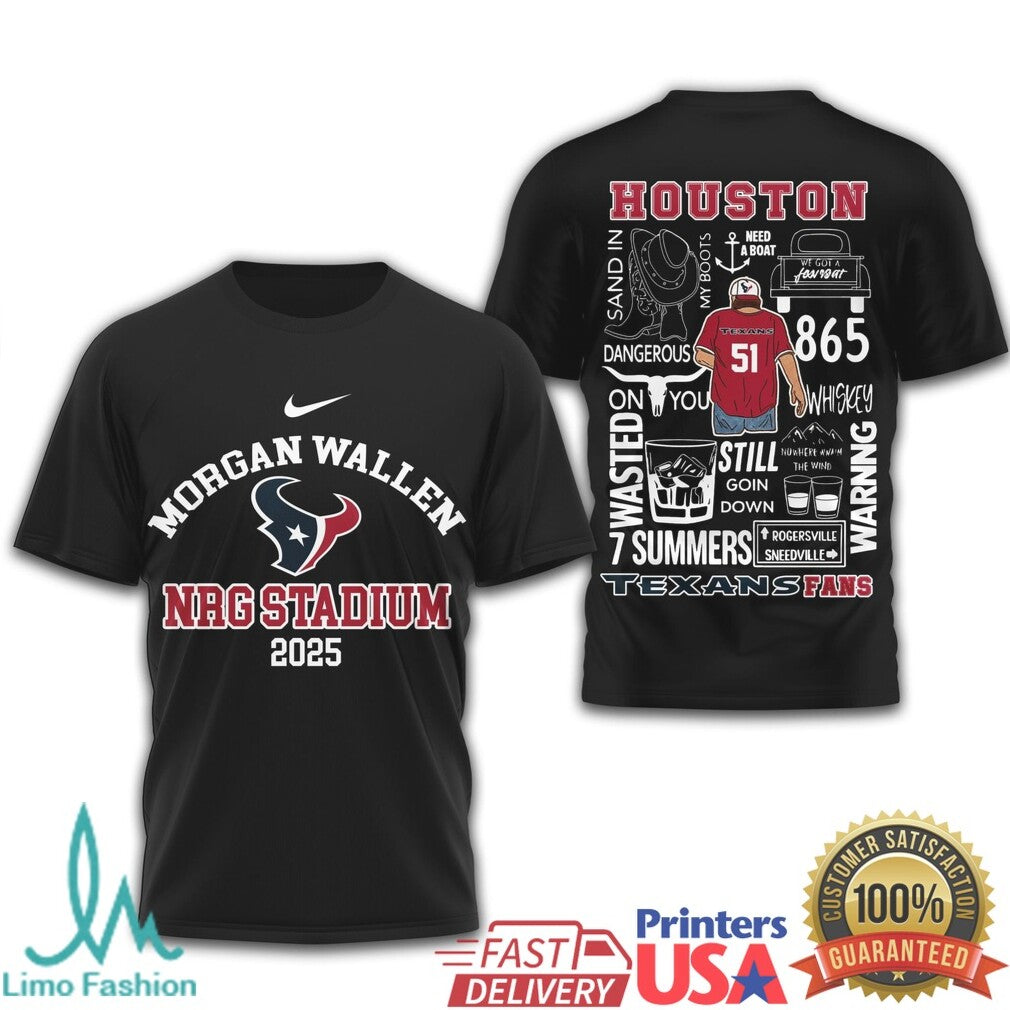 Morgan Wallen Houston Texans 2025 Tour T Shirt NRG Stadium Country Music Fan T Shirt - Limotees LLC