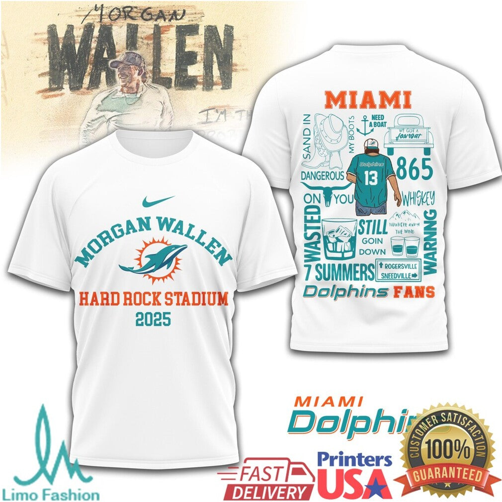 Morgan Wallen Miami Dolphins 2025 Concert T Shirt Hard Rock Stadium Tour T Shirt - Limotees LLC