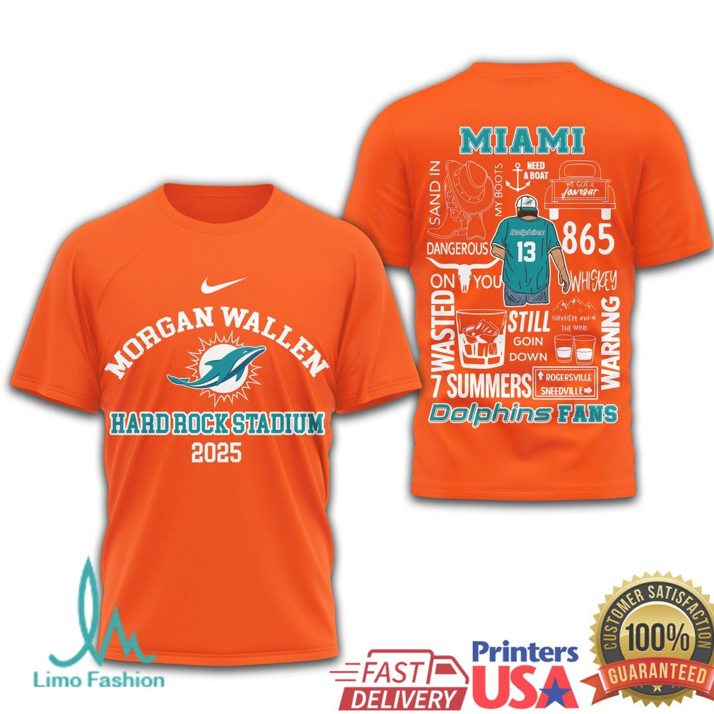 Morgan Wallen Miami Dolphins 2025 Concert T Shirt Hard Rock Stadium Tour T Shirt - Limotees LLC