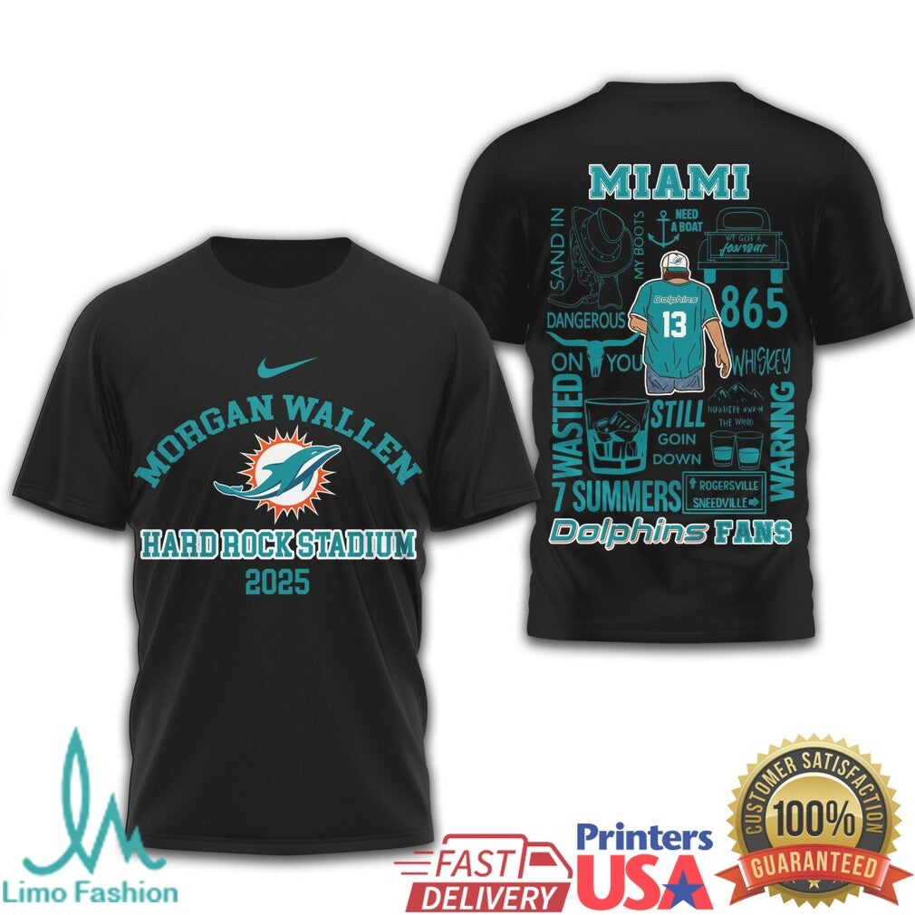 Morgan Wallen Miami Dolphins 2025 Concert T Shirt Hard Rock Stadium Tour T Shirt - Limotees LLC