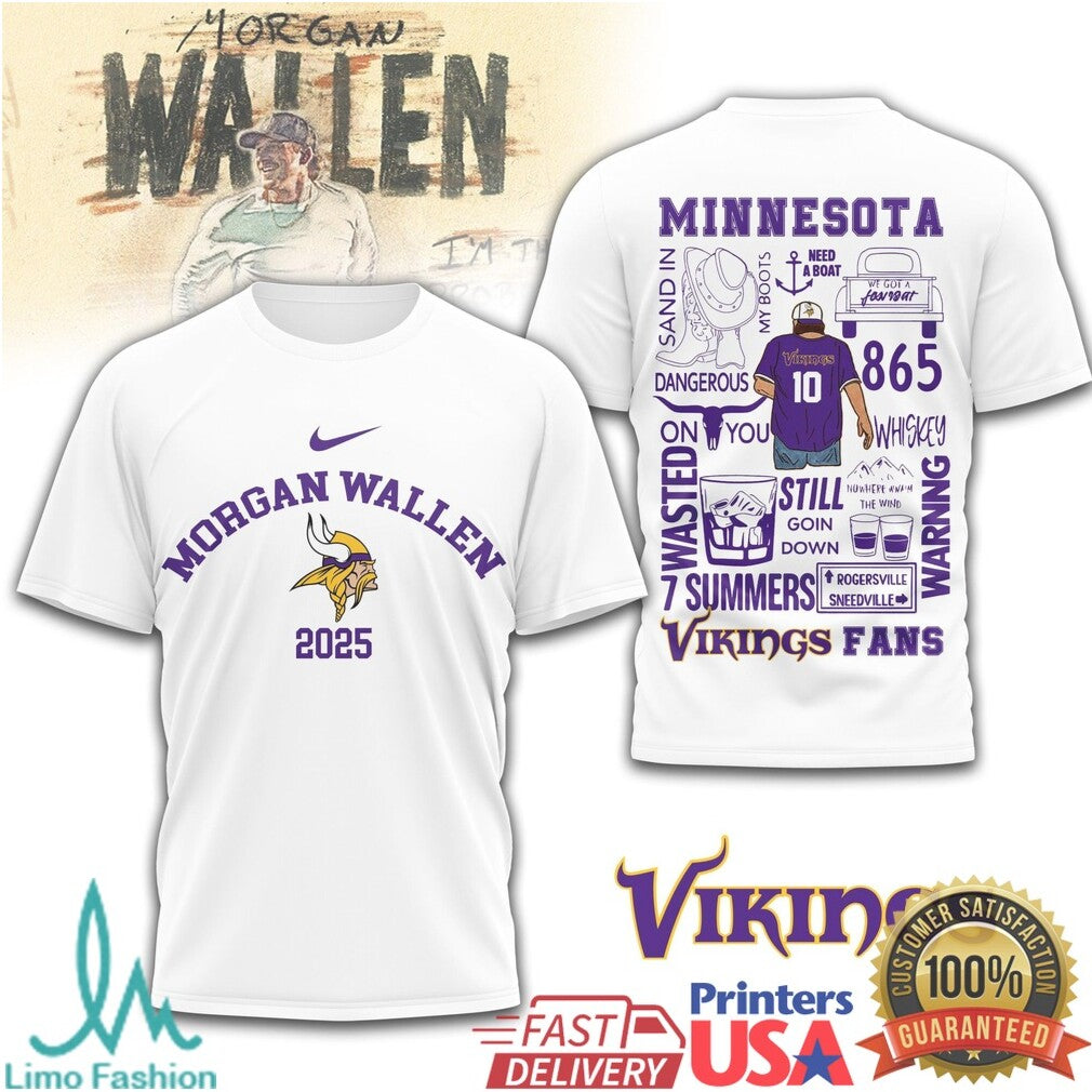 Morgan Wallen Minnesota Vikings 2025 Tour Merchandise T Shirt - Limotees LLC