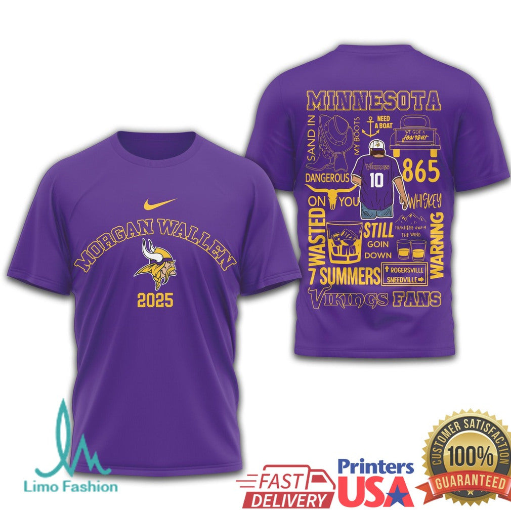 Morgan Wallen Minnesota Vikings 2025 Tour Merchandise T Shirt - Limotees LLC