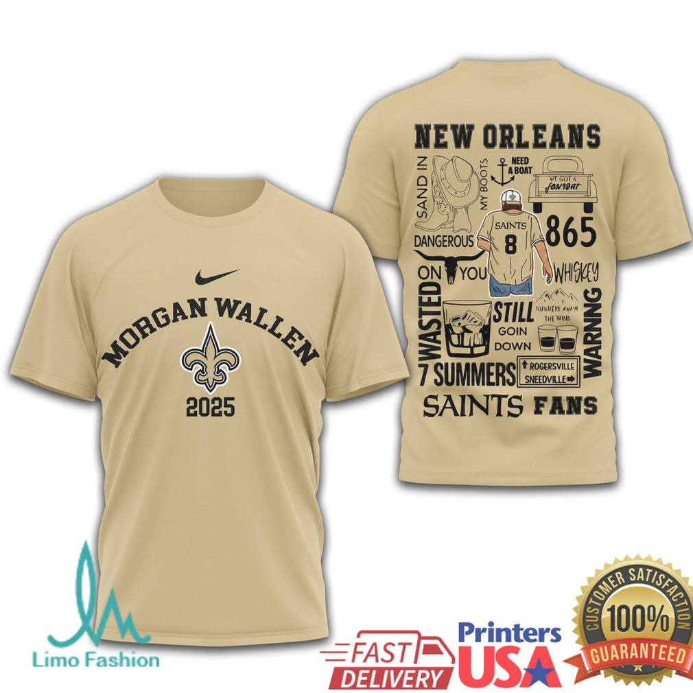 Morgan Wallen New Orleans Saints Fans 2025 Concert Tour T Shirt - Limotees LLC