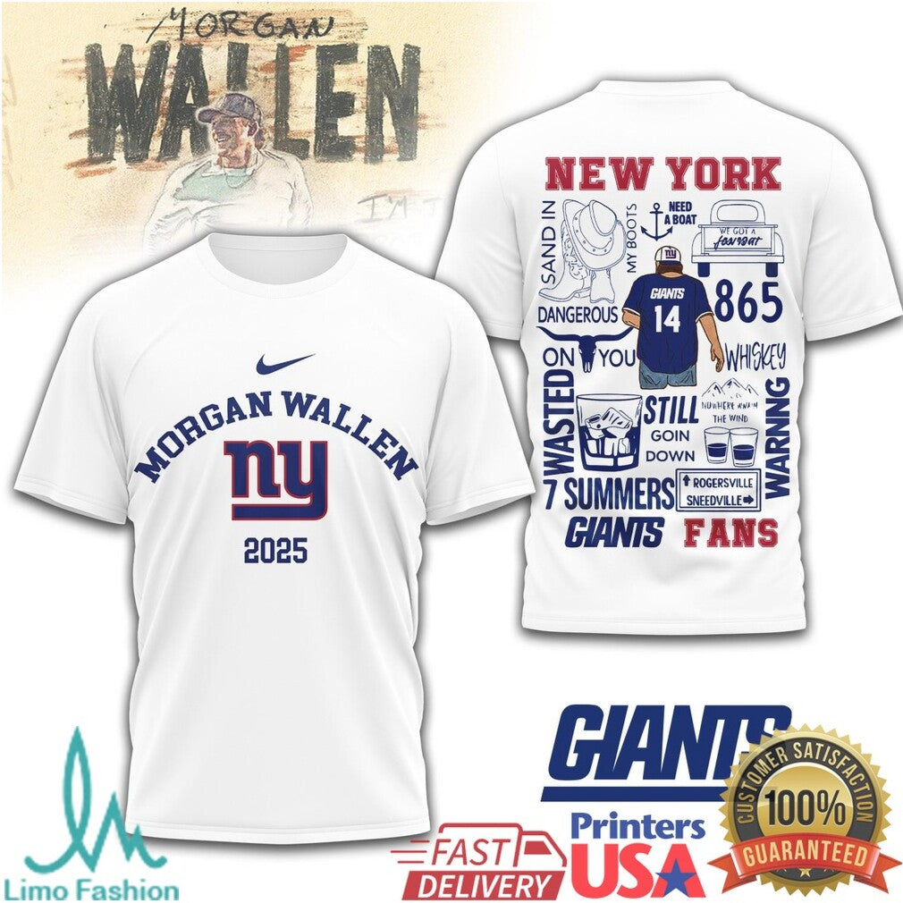 Morgan Wallen New York Giants 2025 Tour T Shirt Big Blue Country Fan Merchandise - Limotees LLC