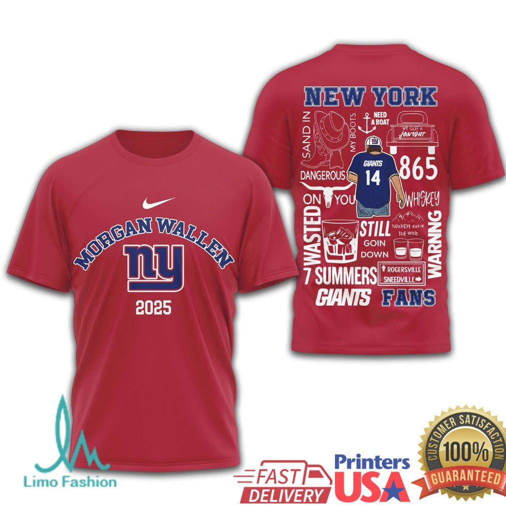 Morgan Wallen New York Giants 2025 Tour T Shirt Big Blue Country Fan Merchandise - Limotees LLC