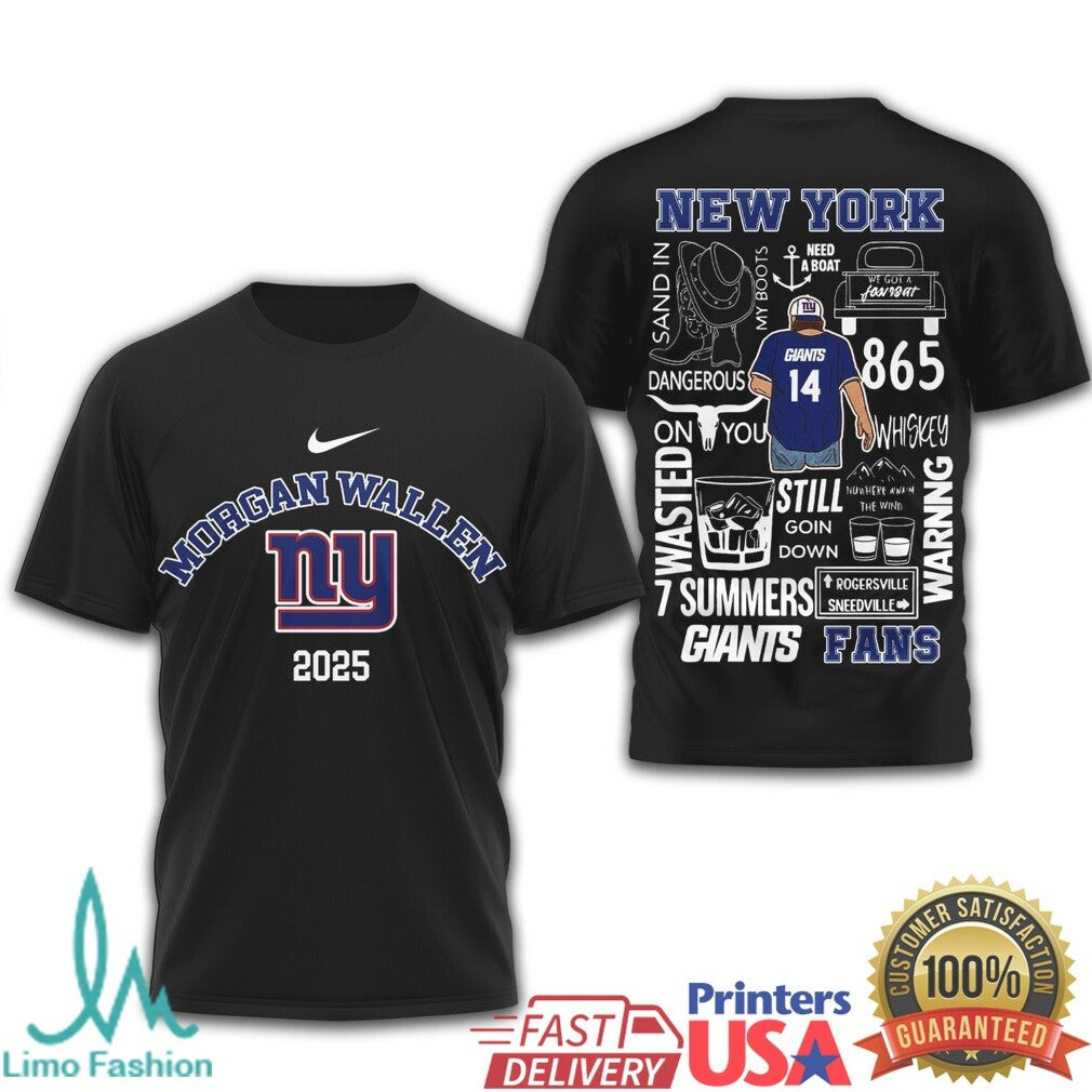 Morgan Wallen New York Giants 2025 Tour T Shirt Big Blue Country Fan Merchandise - Limotees LLC