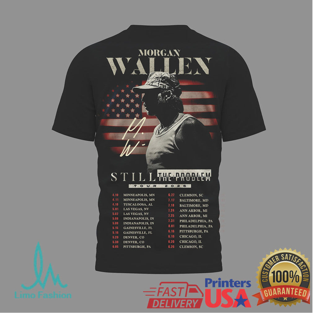 Morgan Wallen Still The Problem Tour 2024 Bull Skull American Flag T Shirt - Limotees LLC