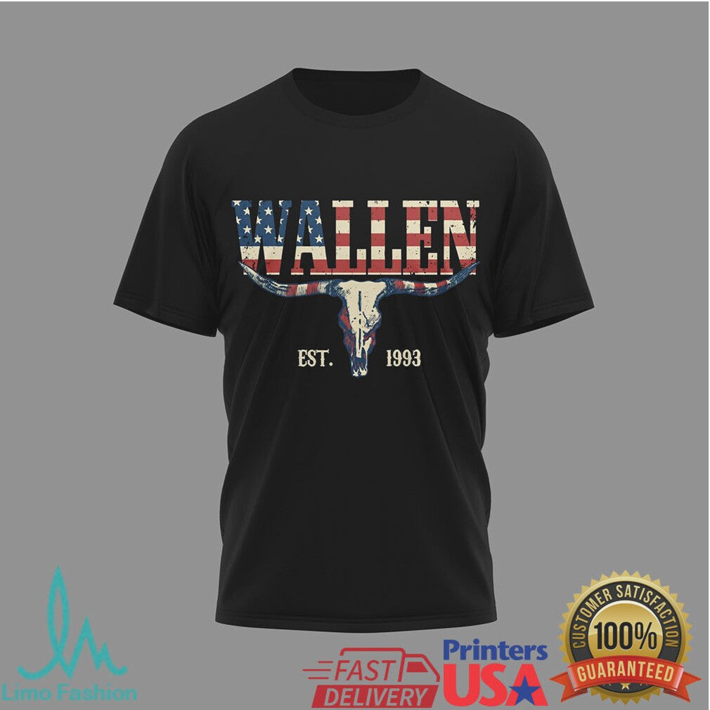 Morgan Wallen Still The Problem Tour 2024 Bull Skull American Flag T Shirt - Limotees LLC