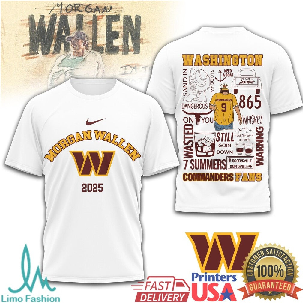 Morgan Wallen Washington Commanders 2025 Fan Souvenir T Shirt - Limotees LLC