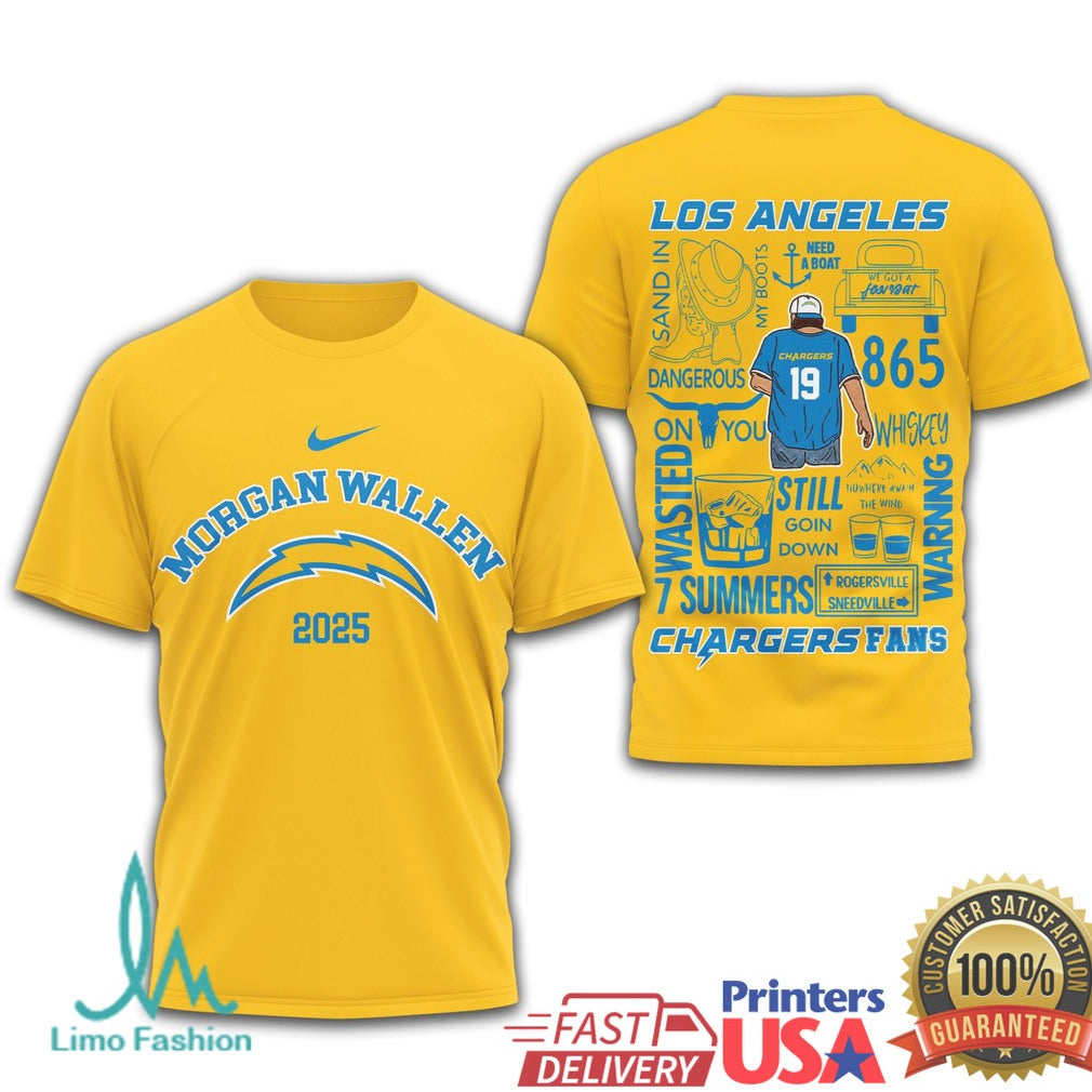 Morgan Wallen x LA Chargers 2025 Concert T Shirt Bolt Up Country Fan T Shirt - Limotees LLC