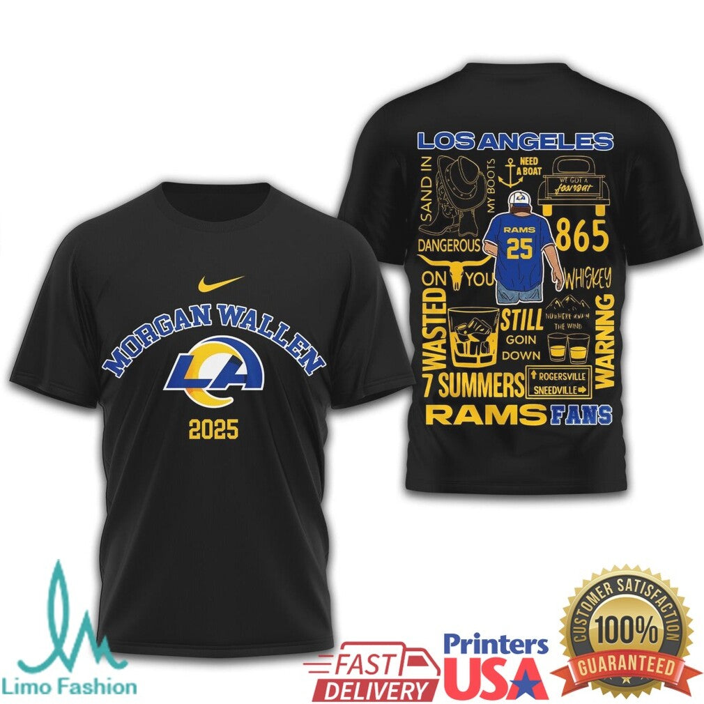 Morgan Wallen x Los Angeles Rams 2025 Tour T Shirt Rams Country Fan Gear - Limotees LLC
