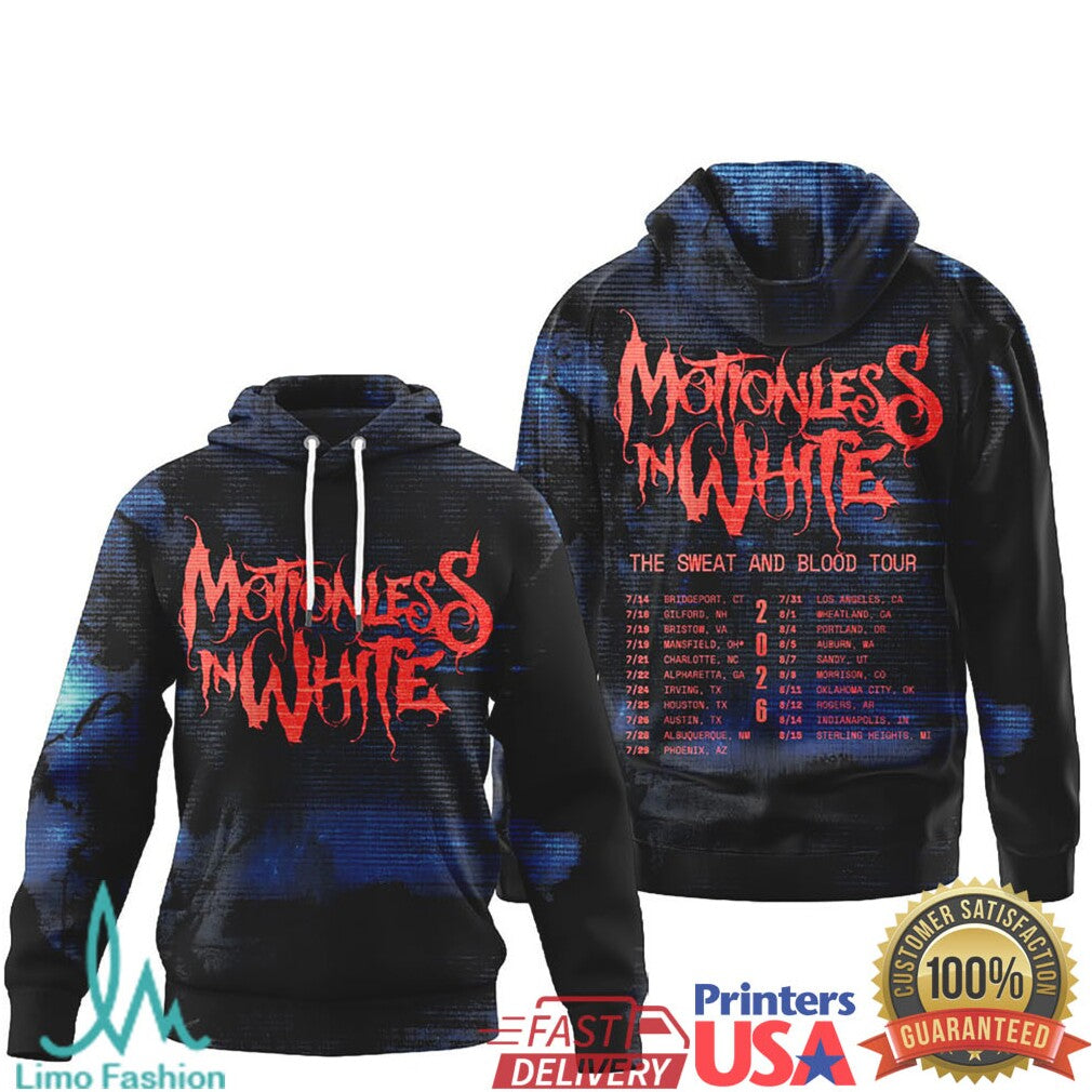 Motionless In White The Sweat and Blood Tour 2026 Band Hoodie & Shirt - Limotees LLC