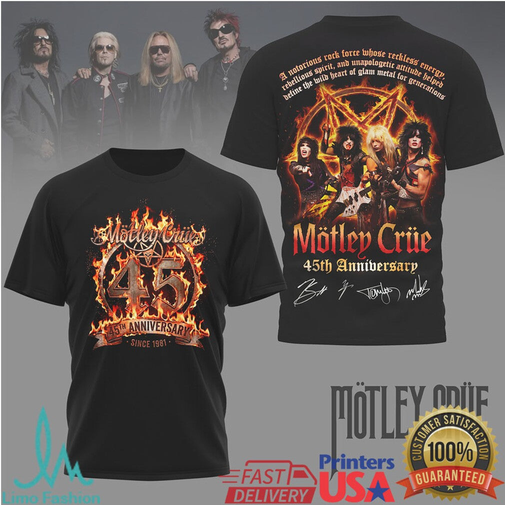 Mötley Crüe 45th Anniversary Since 1981 Rock Band Tour T Shirt - Limotees LLC