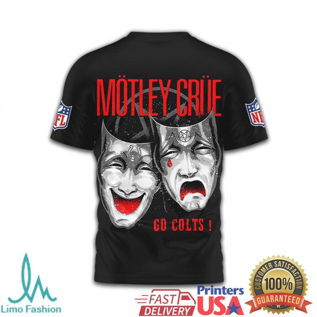 Mötley Crüe x Indianapolis Colts NFL Drama Masks Black T Shirt - Limotees LLC