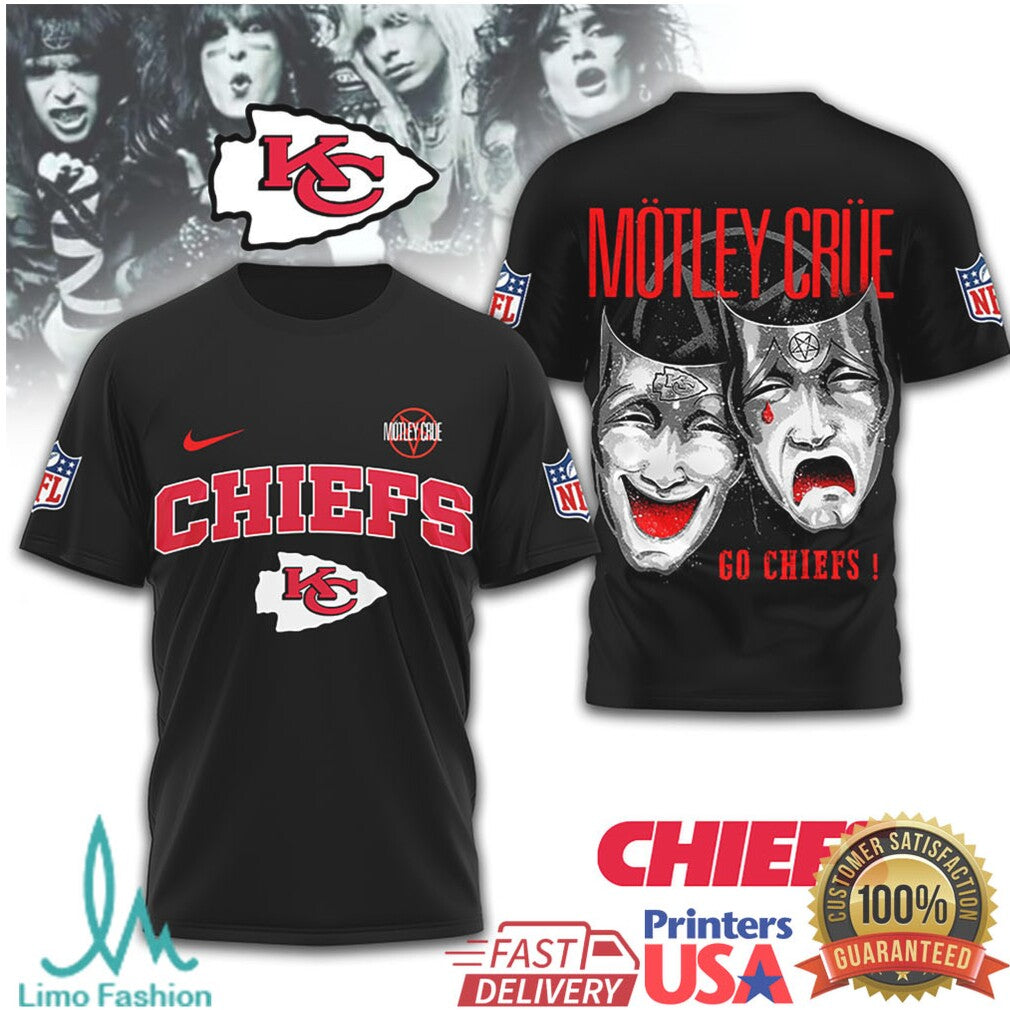 Mötley Crüe x Kansas City Chiefs NFL Drama Masks Black T Shirt