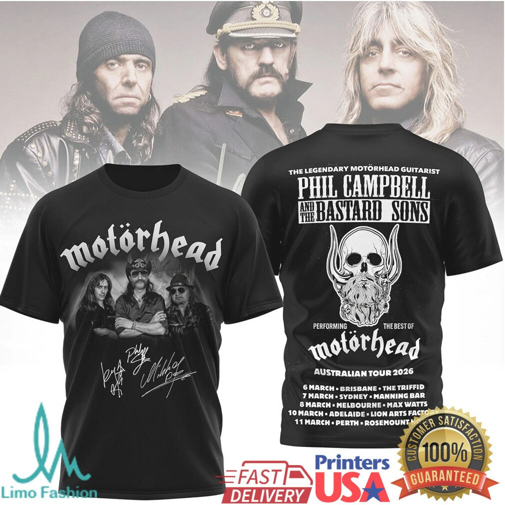 Motorhead Phil Campbell and the Bastard Sons 2026 Australian Tour T Shirt - Limotees LLC