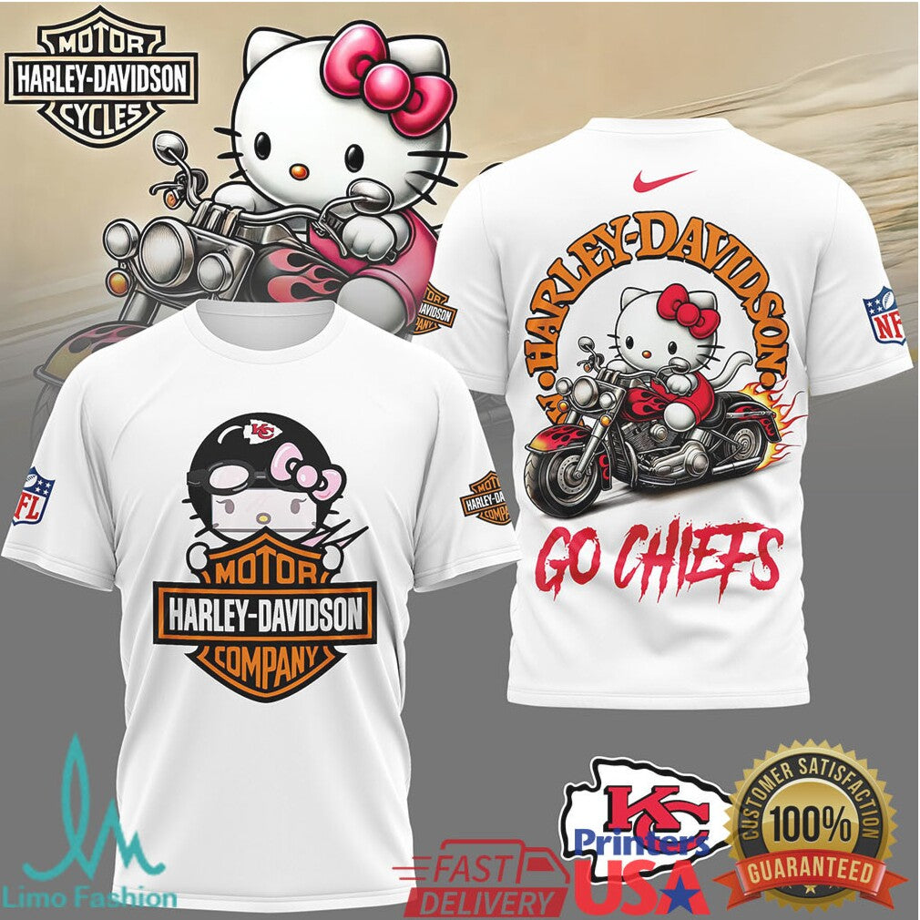 Kansas City Chiefs Official NFL Hello Kitty Harley Davidson 3D Shirt - Limotees LLC