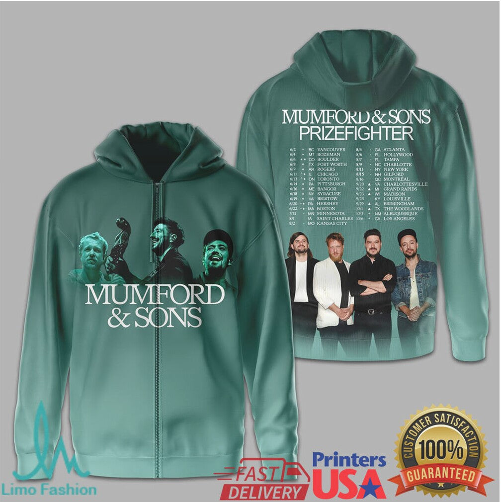 Mumford & Sons Prizefighter Tour Dates Teal Band T Shirt - Limotees LLC