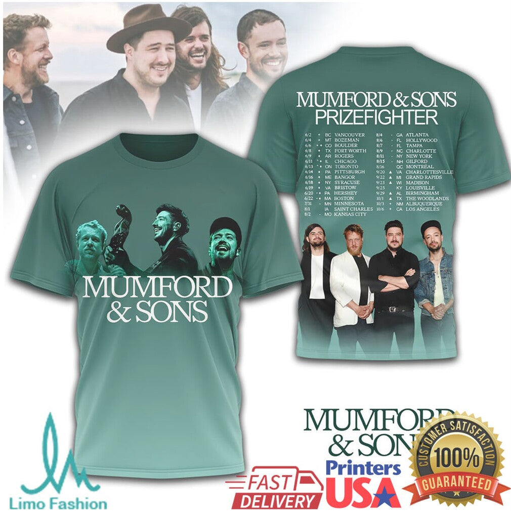 Mumford & Sons Prizefighter Tour Dates Teal Band T Shirt - Limotees LLC