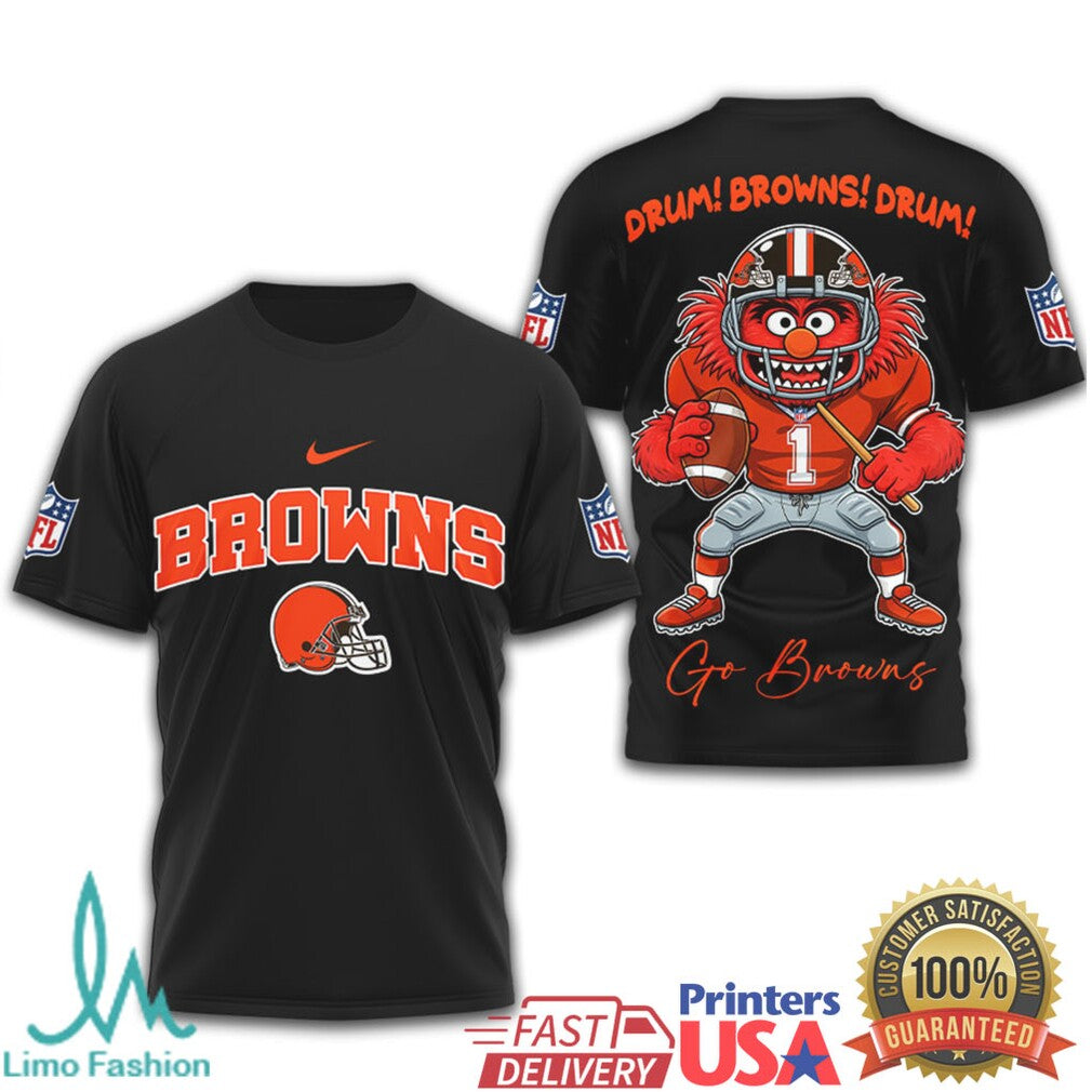 Muppets Animal Cleveland Browns Drum! Browns! Drum! NFL Graphic T Shirt - Limotees LLC
