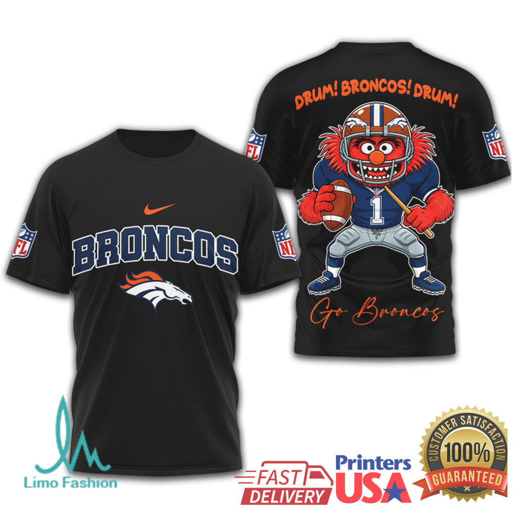 Muppets Animal Denver Broncos Drum! Broncos! Drum! NFL Graphic T Shirt - Limotees LLC