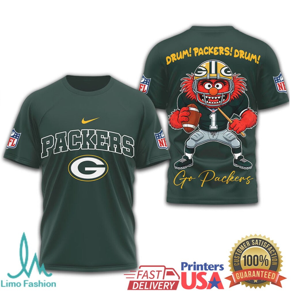 Muppets Animal Green Bay Packers Drum! Packers! Drum! NFL Graphic T Shirt - Limotees LLC