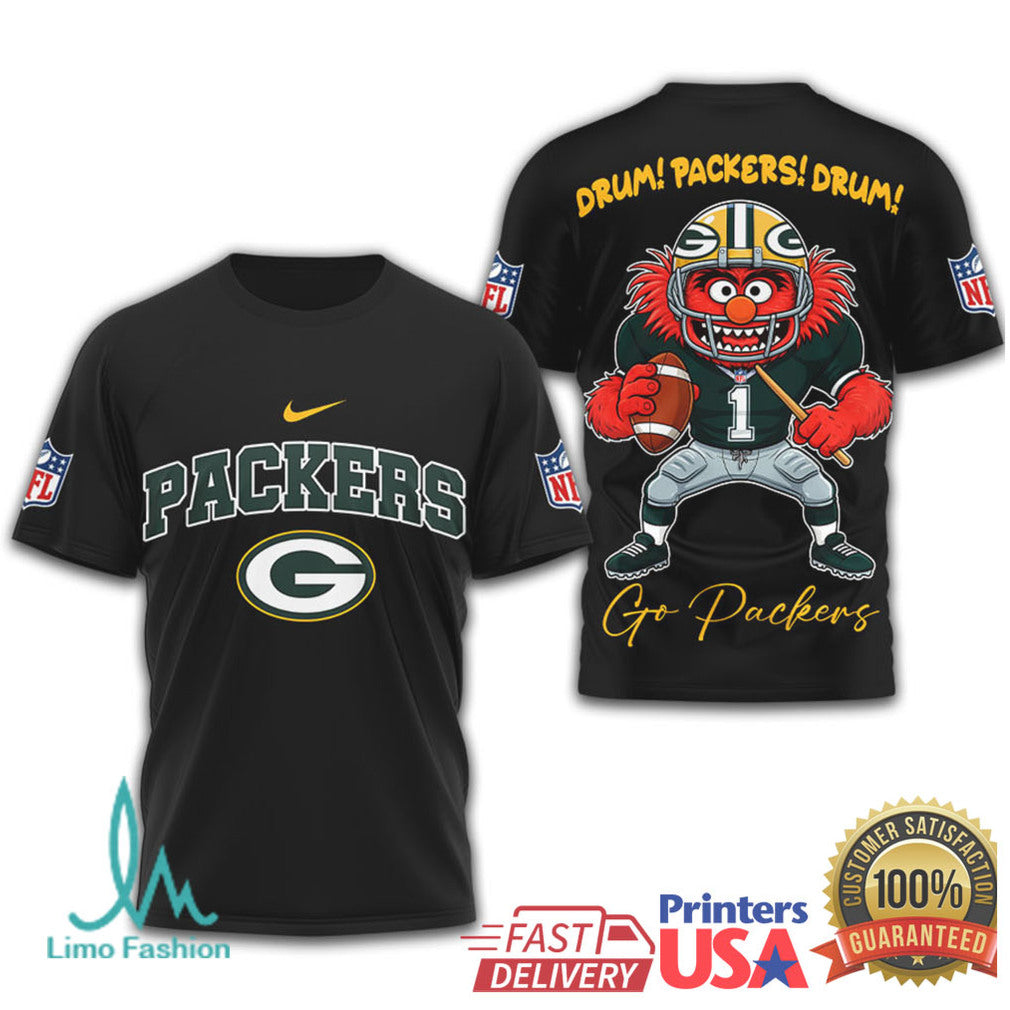 Muppets Animal Green Bay Packers Drum! Packers! Drum! NFL Graphic T Shirt - Limotees LLC