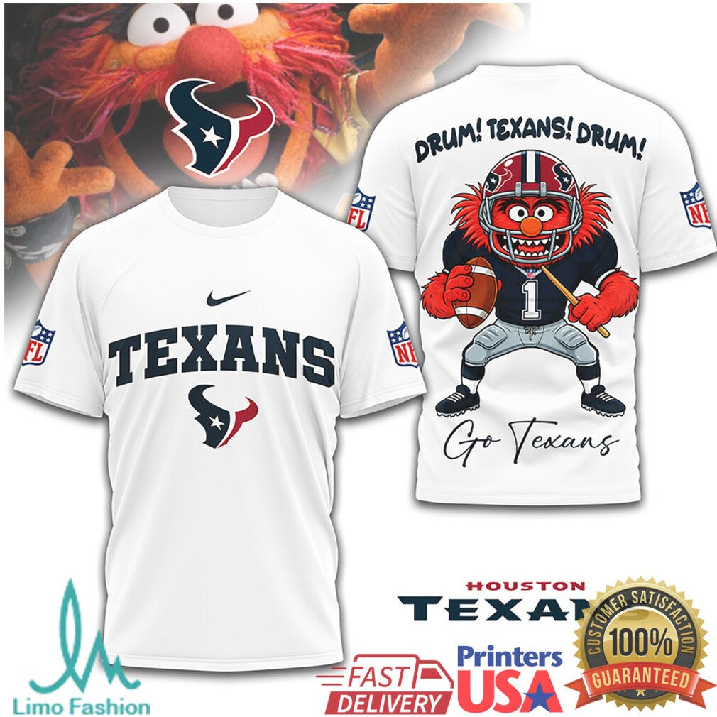 Muppets Animal Houston Texans Drum Texans Drum NFL T Shirt - Limotees LLC