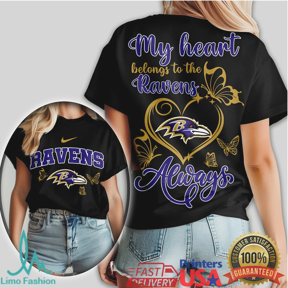 My Heart Belongs To The Baltimore Ravens Always Fan T Shirt - Limotees LLC