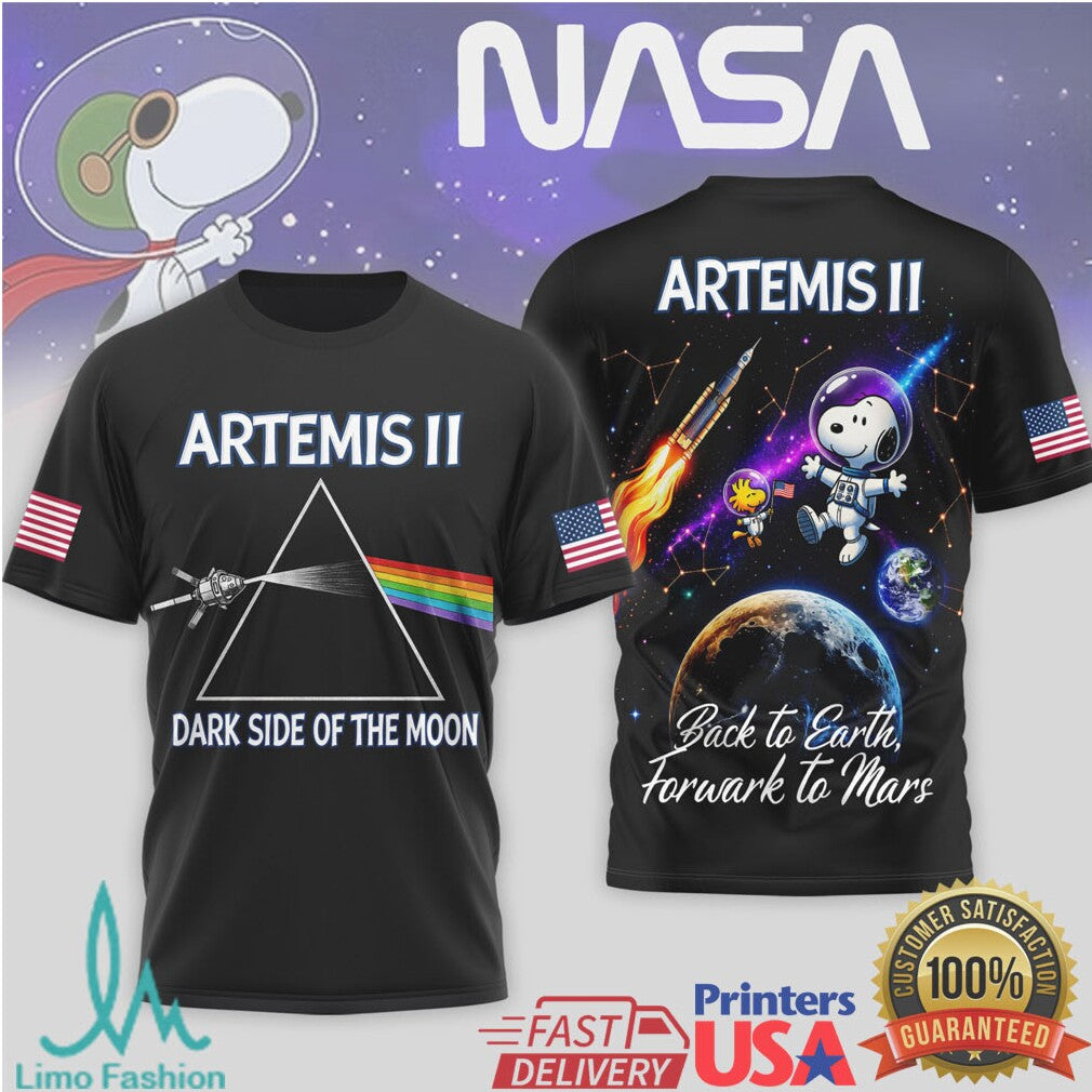 NASA Artemis II Dark Side of the Moon Snoopy Space Mission T Shirt - Limotees LLC