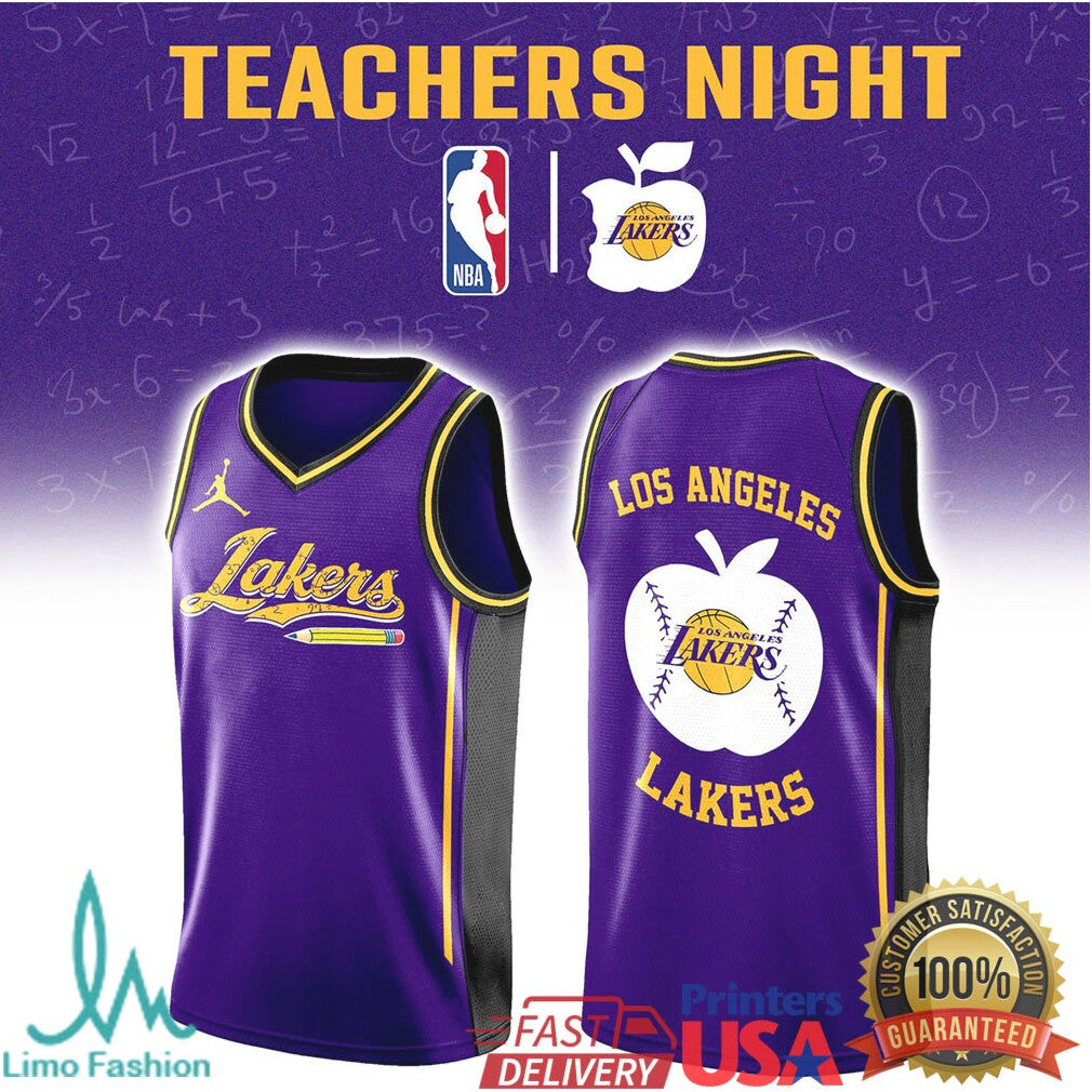 NBA Teachers Night Los Angeles Lakers Apple Pencil Graphic Apparel T Shirt - Limotees LLC