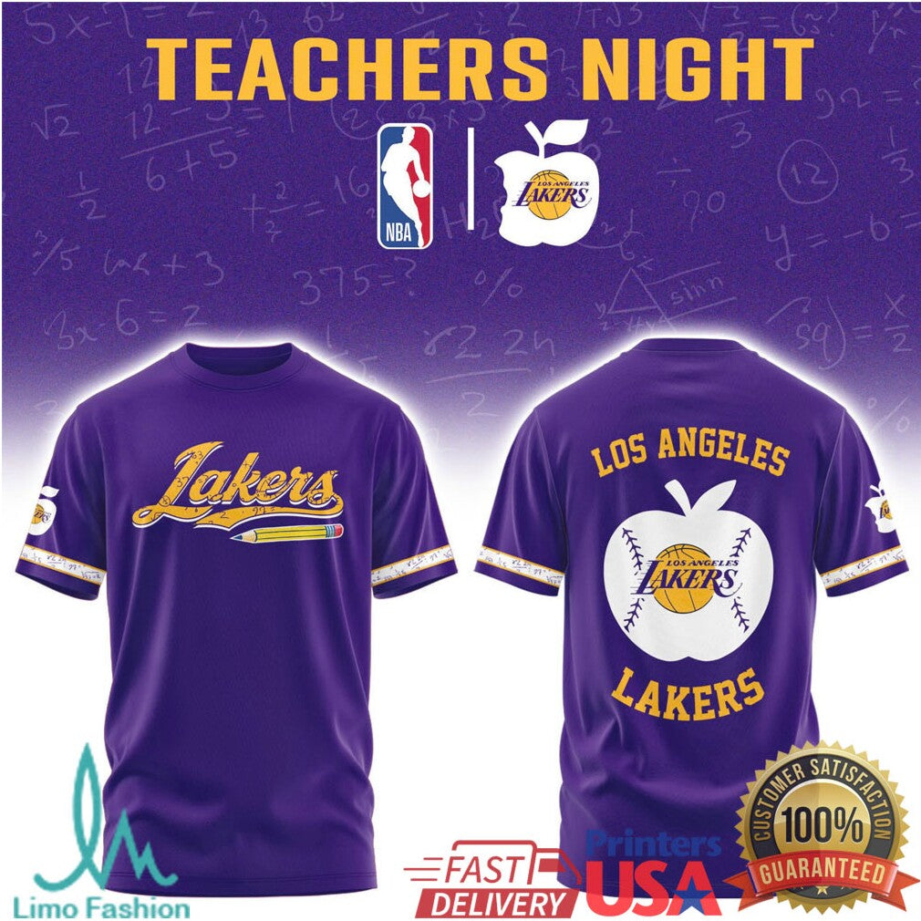 NBA Teachers Night Los Angeles Lakers Apple Pencil Graphic Apparel T Shirt - Limotees LLC