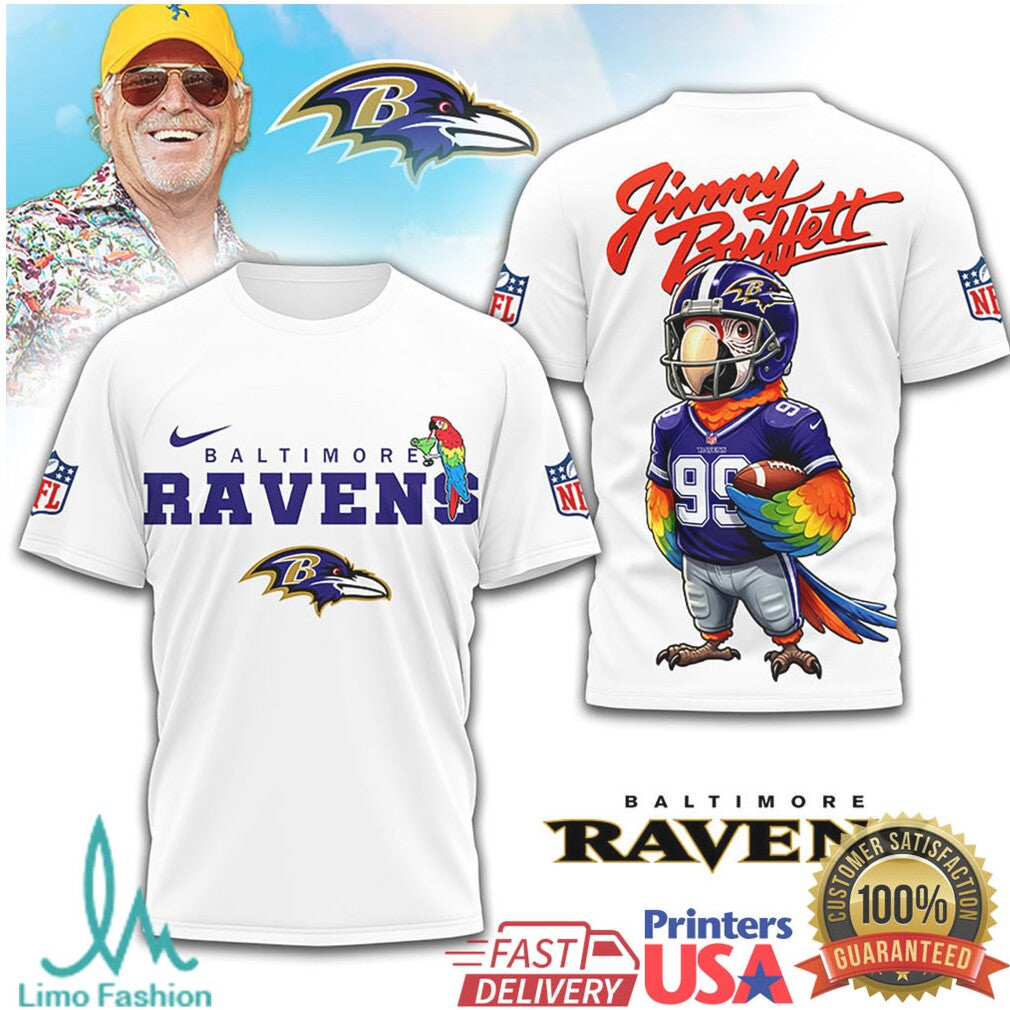 NFL Baltimore Ravens Jimmy Buffett Parrot Head Mascot T Shirt - Limotees LLC