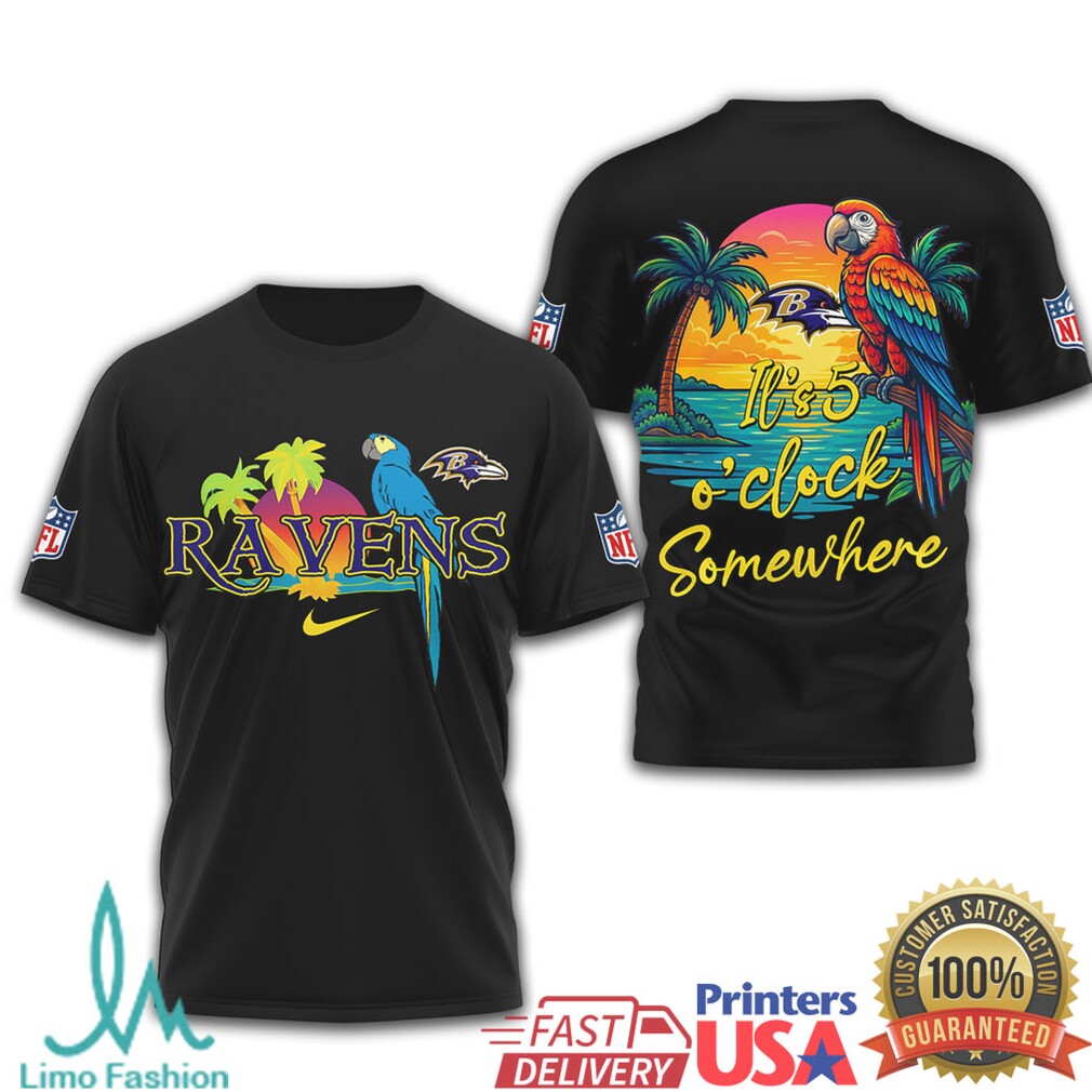 NFL Baltimore Ravens Margaritaville Tropical Parrot T Shirt It's 5 O'Clock Somewhere - Limotees LLC