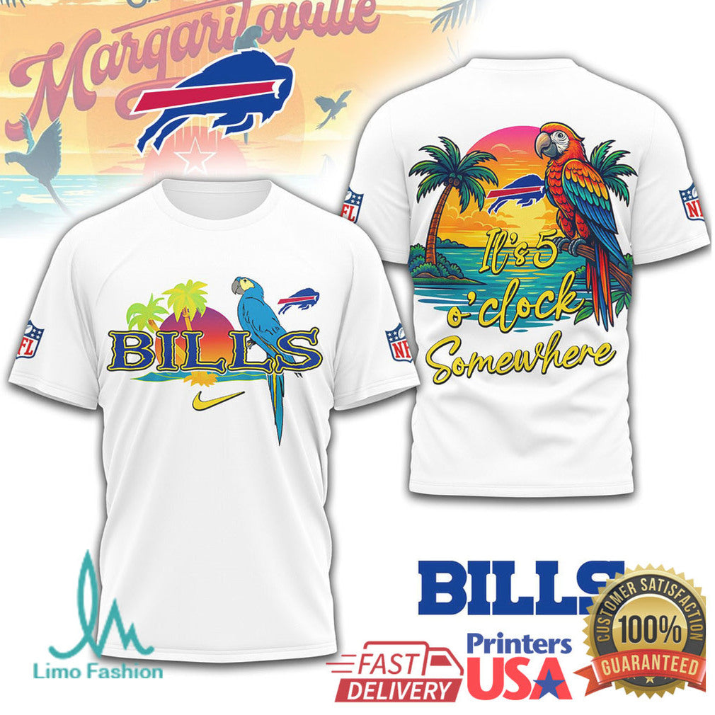 NFL Buffalo Bills Margaritaville Tropical Parrot T Shirt It's 5 O'Clock Somewhere - Limotees LLC