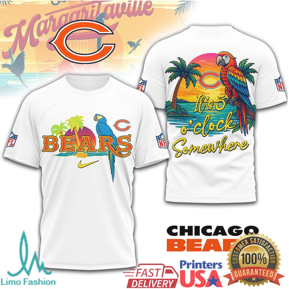 NFL Chicago Bears Margaritaville Tropical Parrot T Shirt It's 5 O'Clock Somewhere - Limotees LLC