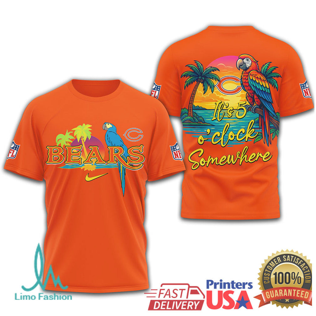 NFL Chicago Bears Margaritaville Tropical Parrot T Shirt It's 5 O'Clock Somewhere - Limotees LLC
