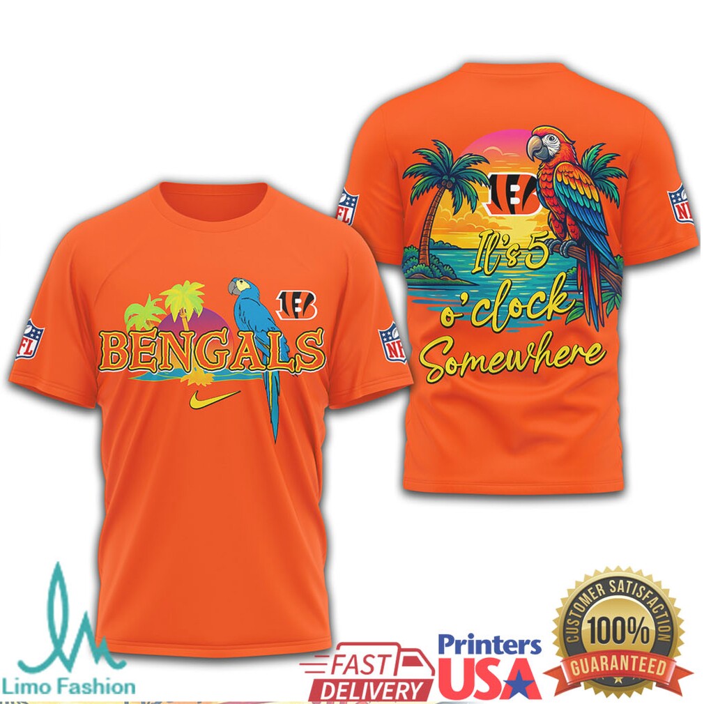 NFL Cincinnati Bengals Margaritaville Tropical Parrot T Shirt It's 5 O'Clock Somewhere - Limotees LLC