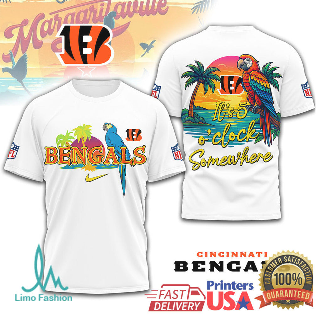 NFL Cincinnati Bengals Margaritaville Tropical Parrot T Shirt It's 5 O'Clock Somewhere - Limotees LLC