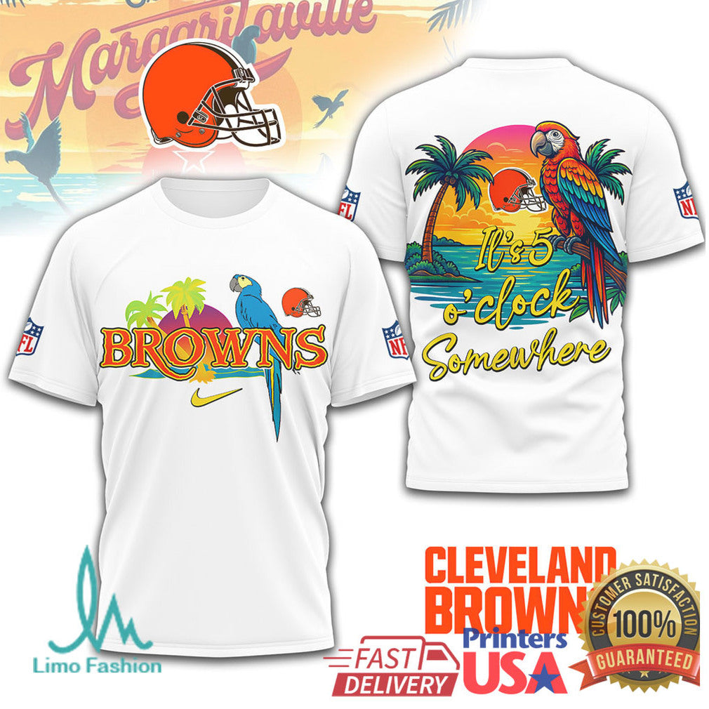 NFL Cleveland Browns Margaritaville Tropical Parrot T Shirt It's 5 O'Clock Somewhere - Limotees LLC