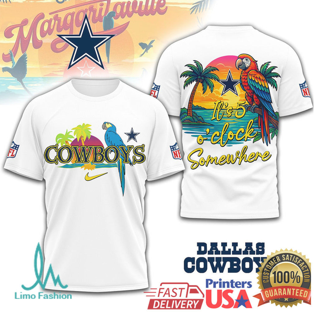 NFL Dallas Cowboys Margaritaville Tropical Parrot T Shirt It's 5 O'Clock Somewhere - Limotees LLC
