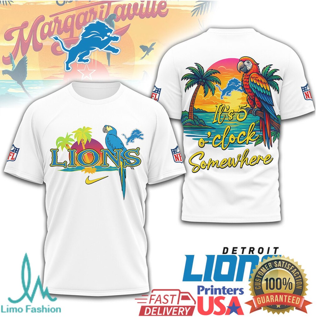 NFL Detroit Lions Margaritaville Tropical Parrot T Shirt It's 5 O'Clock Somewhere - Limotees LLC
