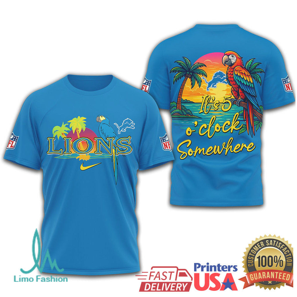 NFL Detroit Lions Margaritaville Tropical Parrot T Shirt It's 5 O'Clock Somewhere - Limotees LLC