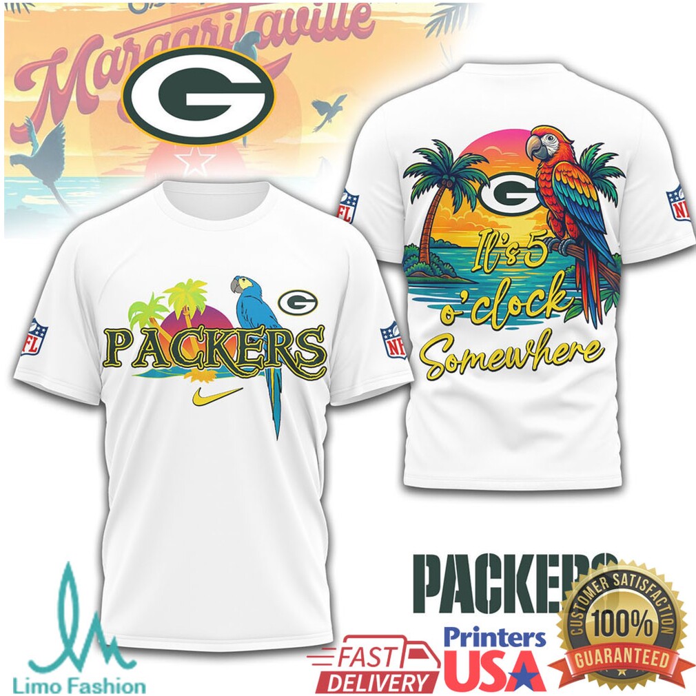 NFL Green Bay Packers Margaritaville Tropical Parrot T Shirt It's 5 O'Clock Somewhere - Limotees LLC