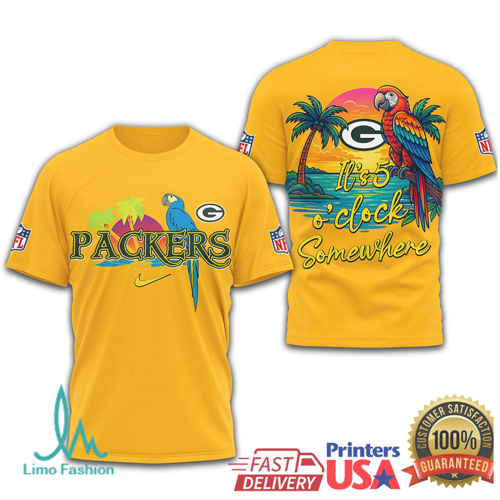 NFL Green Bay Packers Margaritaville Tropical Parrot T Shirt It's 5 O'Clock Somewhere - Limotees LLC